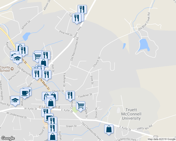 map of restaurants, bars, coffee shops, grocery stores, and more near 525 Church Street in Cleveland