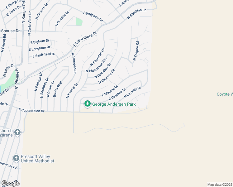 map of restaurants, bars, coffee shops, grocery stores, and more near 4106 North La Jolla Drive in Prescott Valley