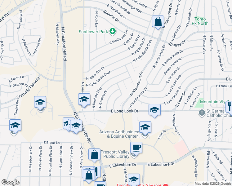 map of restaurants, bars, coffee shops, grocery stores, and more near 4100 North Fiesta Way in Prescott Valley