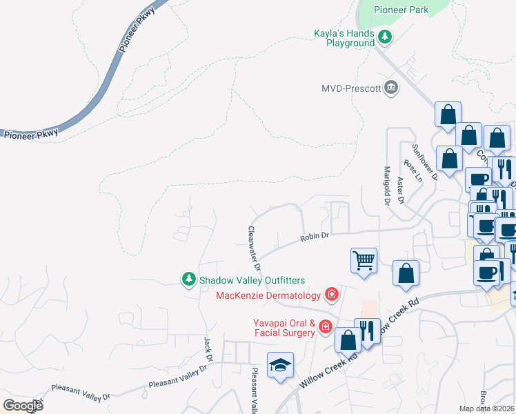 map of restaurants, bars, coffee shops, grocery stores, and more near 3837 Breezy Meadows Court in Prescott