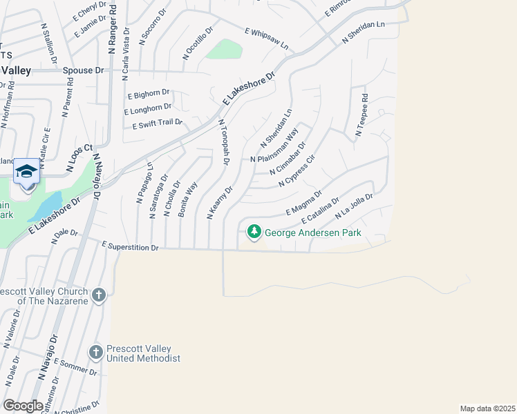 map of restaurants, bars, coffee shops, grocery stores, and more near 9501 East Glencove Circle in Prescott Valley