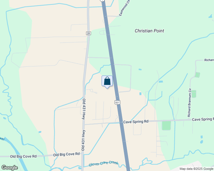 map of restaurants, bars, coffee shops, grocery stores, and more near 8415 U.S. 431 in Owens Cross Roads