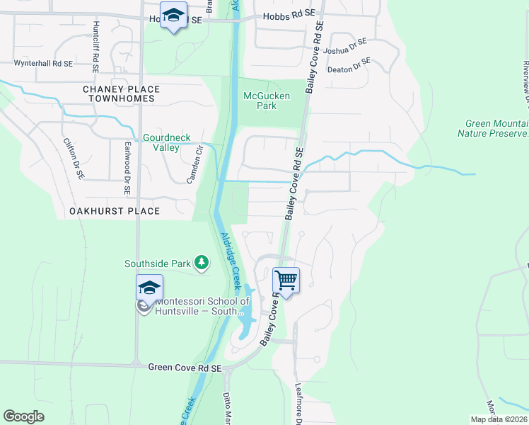 map of restaurants, bars, coffee shops, grocery stores, and more near 1815 Gallop Drive Southeast in Huntsville