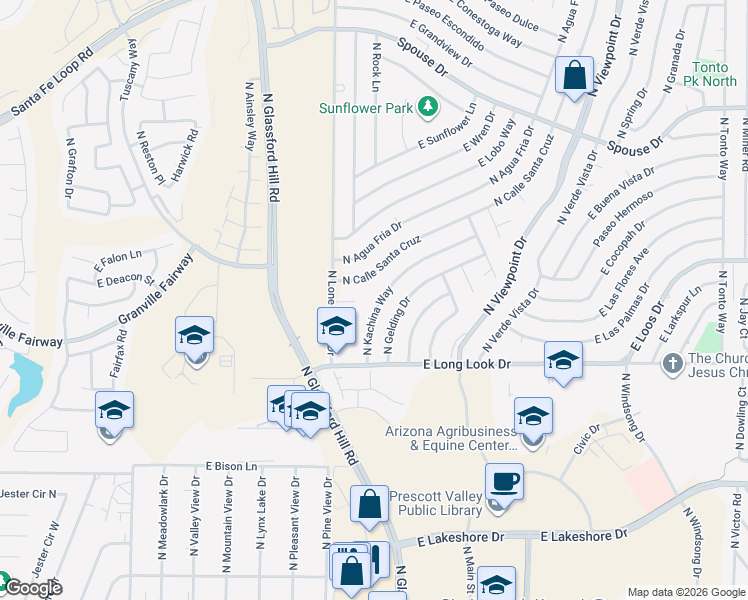 map of restaurants, bars, coffee shops, grocery stores, and more near 4225 North Calle Santa Cruz in Prescott Valley