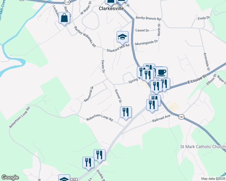 map of restaurants, bars, coffee shops, grocery stores, and more near 153 View Street in Clarkesville