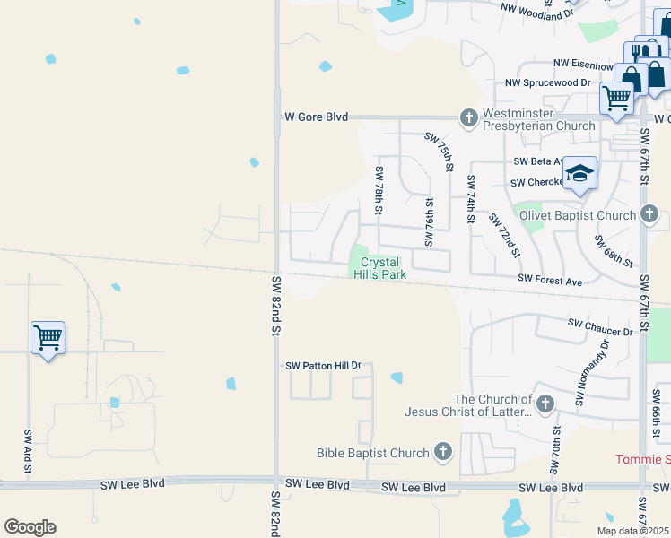 map of restaurants, bars, coffee shops, grocery stores, and more near 433 Southwest 80th Street in Lawton