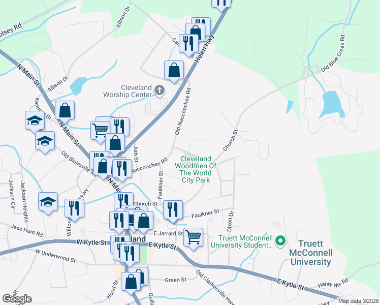 map of restaurants, bars, coffee shops, grocery stores, and more near Park Road in White County