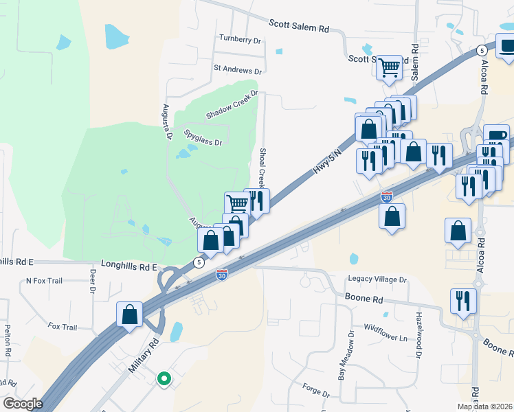 map of restaurants, bars, coffee shops, grocery stores, and more near 603 Arkansas 5 in Benton