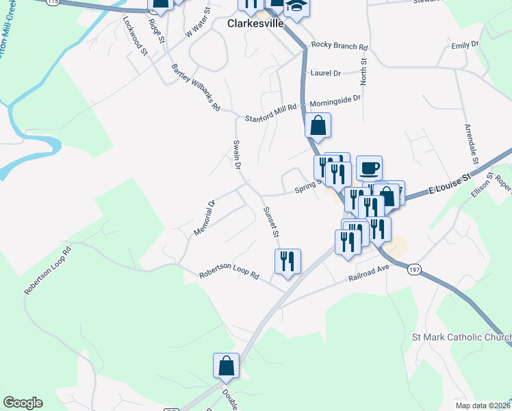 map of restaurants, bars, coffee shops, grocery stores, and more near 153 View Street in Clarkesville