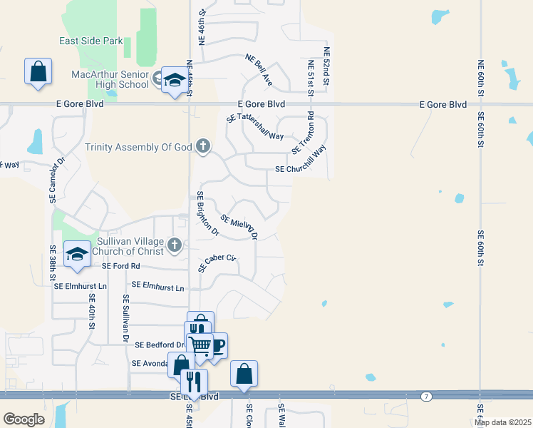 map of restaurants, bars, coffee shops, grocery stores, and more near 4746 Southeast Sunnymeade in Lawton
