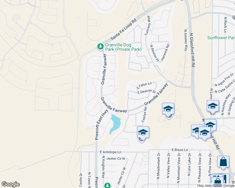 map of restaurants, bars, coffee shops, grocery stores, and more near 6242 Searle Place in Prescott Valley
