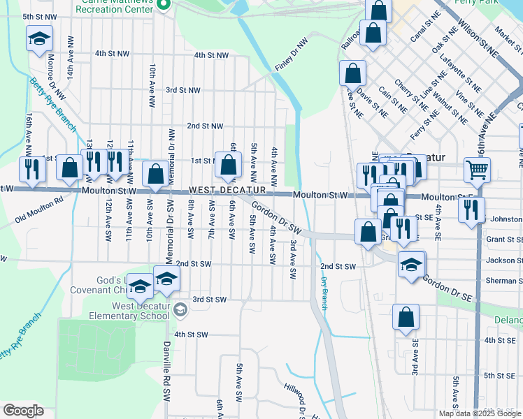 map of restaurants, bars, coffee shops, grocery stores, and more near 418 Gordon Dr SW in Decatur