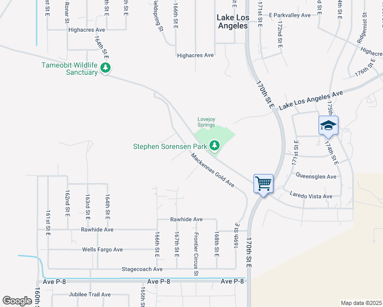 map of restaurants, bars, coffee shops, grocery stores, and more near Mackennas Gold Avenue in Lake Los Angeles