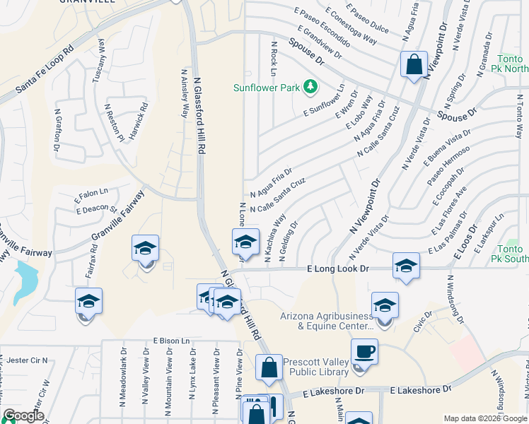 map of restaurants, bars, coffee shops, grocery stores, and more near 4225 North Calle Santa Cruz in Prescott Valley