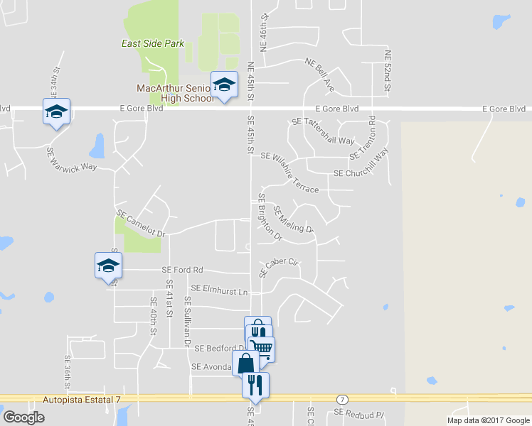 map of restaurants, bars, coffee shops, grocery stores, and more near 4606 SE Brighton Dr in Lawton