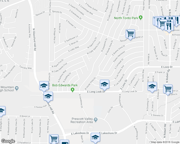 map of restaurants, bars, coffee shops, grocery stores, and more near 4180 North Viewpoint Drive in Prescott Valley