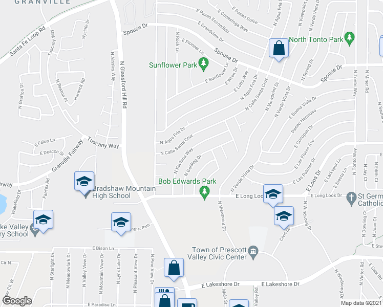 map of restaurants, bars, coffee shops, grocery stores, and more near 4211 North Kachina Way in Prescott Valley