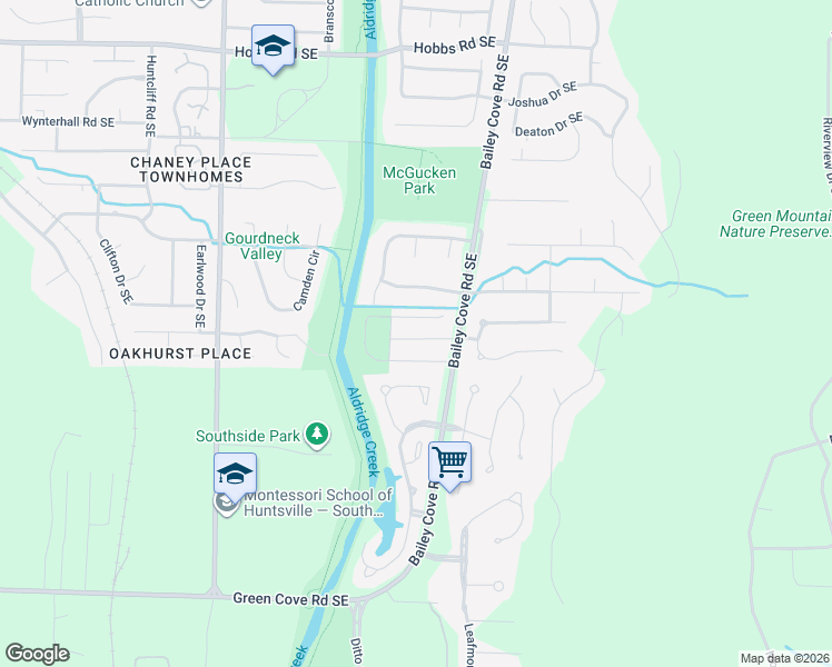 map of restaurants, bars, coffee shops, grocery stores, and more near 1815 Gallop Drive Southeast in Huntsville