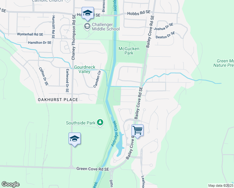 map of restaurants, bars, coffee shops, grocery stores, and more near 1209 Meadow Park Drive Southeast in Huntsville