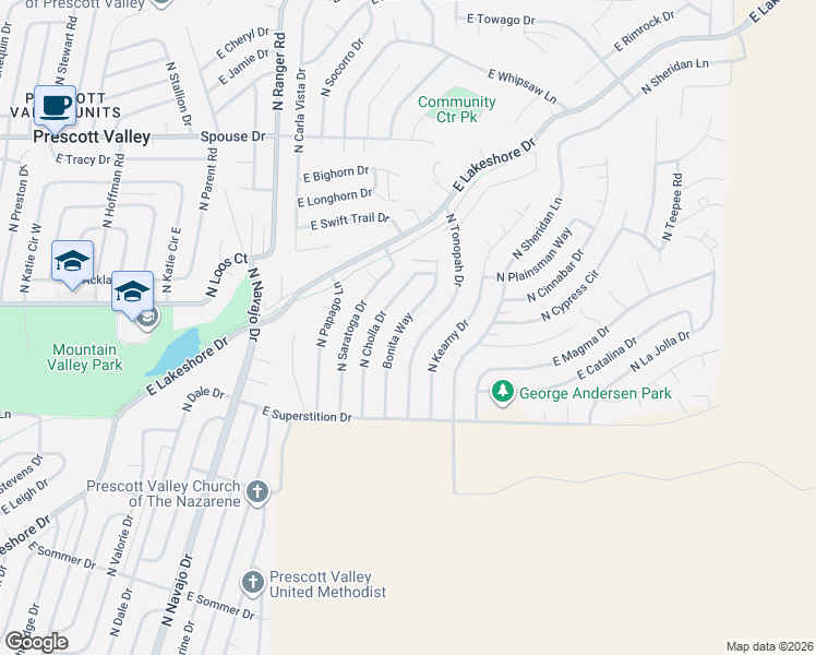 map of restaurants, bars, coffee shops, grocery stores, and more near 4200 Bonita Way in Prescott Valley