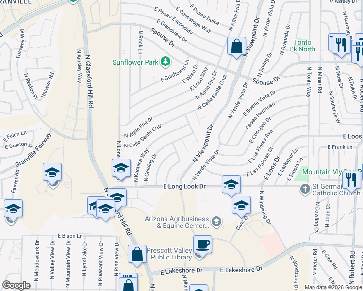 map of restaurants, bars, coffee shops, grocery stores, and more near 4200 North Gelding Circle in Prescott Valley