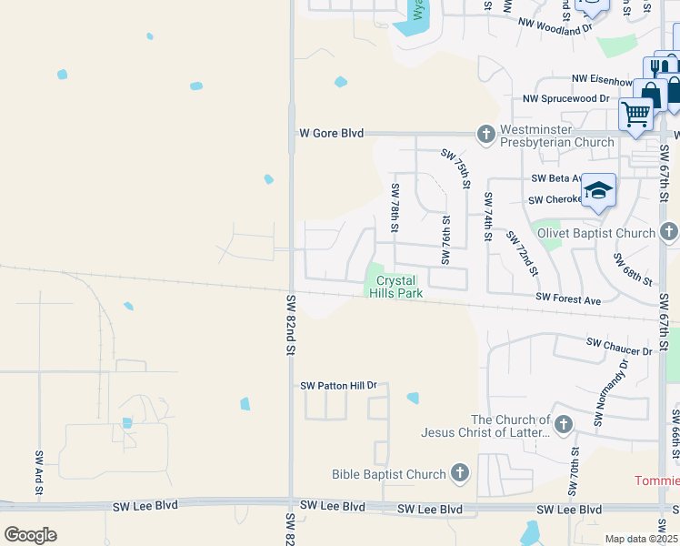 map of restaurants, bars, coffee shops, grocery stores, and more near 433 SW 80th St in Lawton
