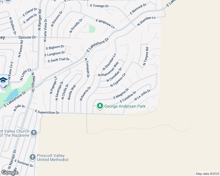 map of restaurants, bars, coffee shops, grocery stores, and more near 4247 North Cypress Circle in Prescott Valley