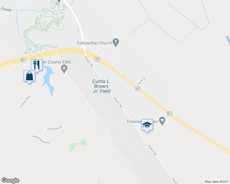map of restaurants, bars, coffee shops, grocery stores, and more near 605 Airport Road in Elizabethtown