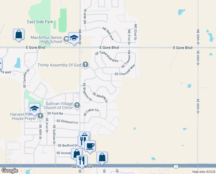map of restaurants, bars, coffee shops, grocery stores, and more near 4717 Southeast Sunnymeade in Lawton