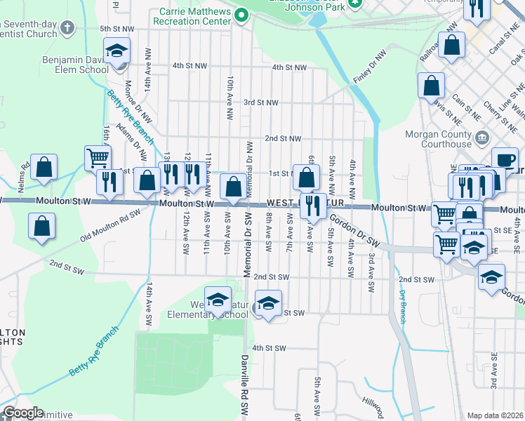 map of restaurants, bars, coffee shops, grocery stores, and more near 210 Memorial Drive Southwest in Decatur