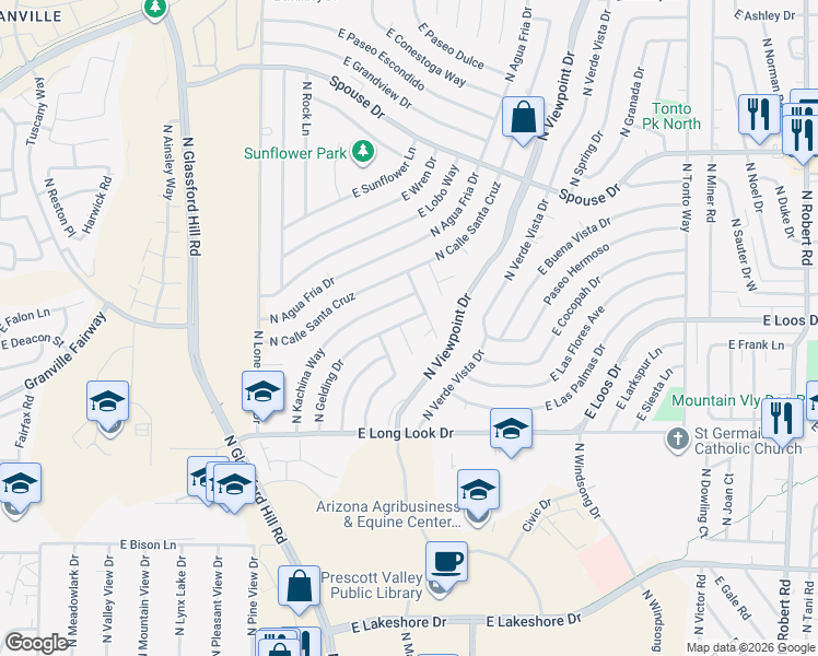 map of restaurants, bars, coffee shops, grocery stores, and more near 4200 North Gelding Circle in Prescott Valley