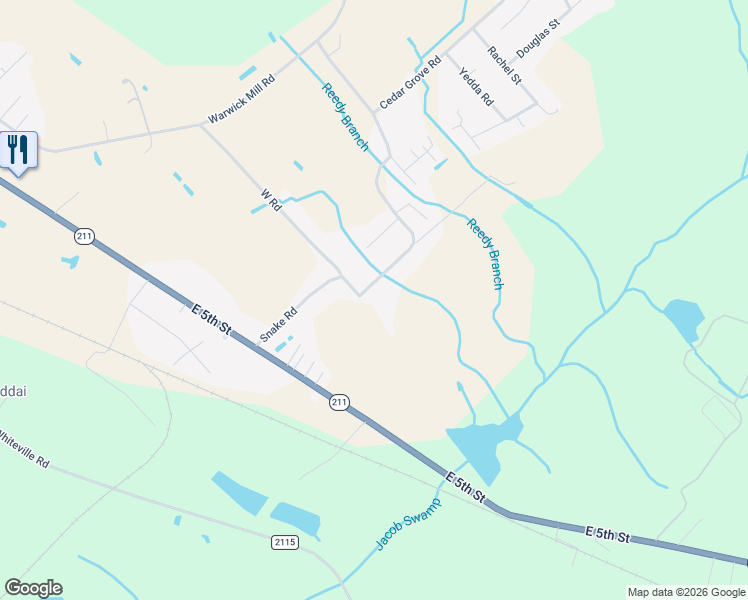 map of restaurants, bars, coffee shops, grocery stores, and more near 352 Snake Road in Lumberton