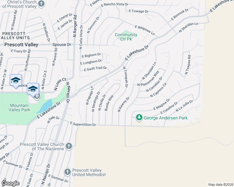 map of restaurants, bars, coffee shops, grocery stores, and more near 4199 North Tonopah Drive in Prescott Valley