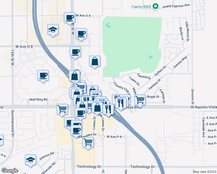 map of restaurants, bars, coffee shops, grocery stores, and more near 39763 Eadmer Avenue in Palmdale