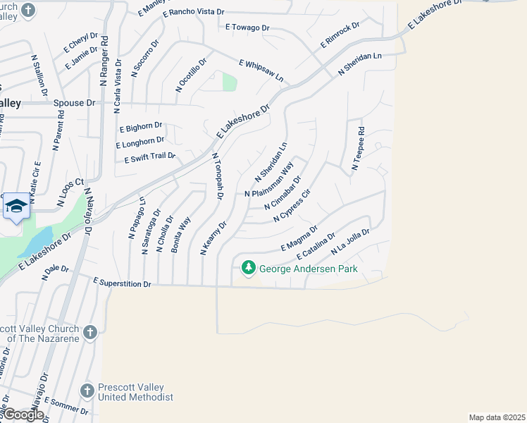 map of restaurants, bars, coffee shops, grocery stores, and more near 4311 North Cinnabar Drive in Prescott Valley