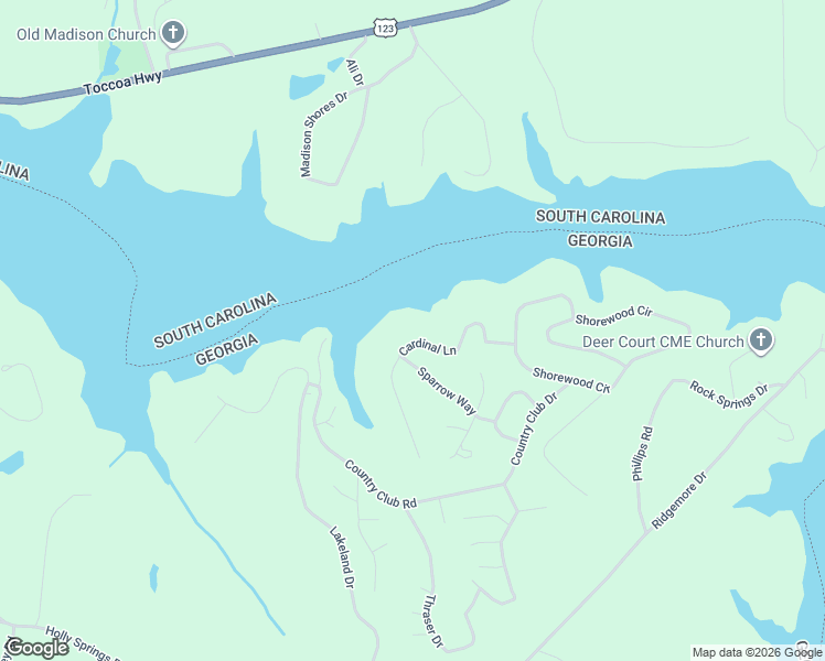 map of restaurants, bars, coffee shops, grocery stores, and more near 284 Cardinal Lane in Toccoa