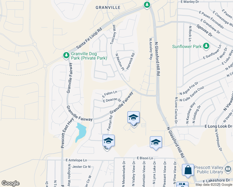 map of restaurants, bars, coffee shops, grocery stores, and more near 6572 East Falon Lane in Prescott Valley