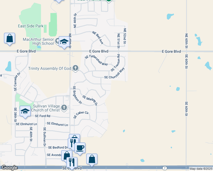 map of restaurants, bars, coffee shops, grocery stores, and more near 4905 Southeast Wilshire Terrace in Lawton
