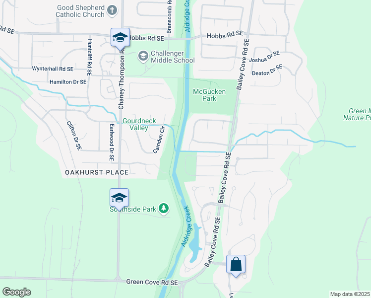 map of restaurants, bars, coffee shops, grocery stores, and more near 1209 Meadow Park Drive Southeast in Huntsville