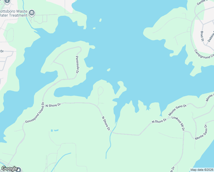 map of restaurants, bars, coffee shops, grocery stores, and more near 207 Lake Pointe Circle in Scottsboro