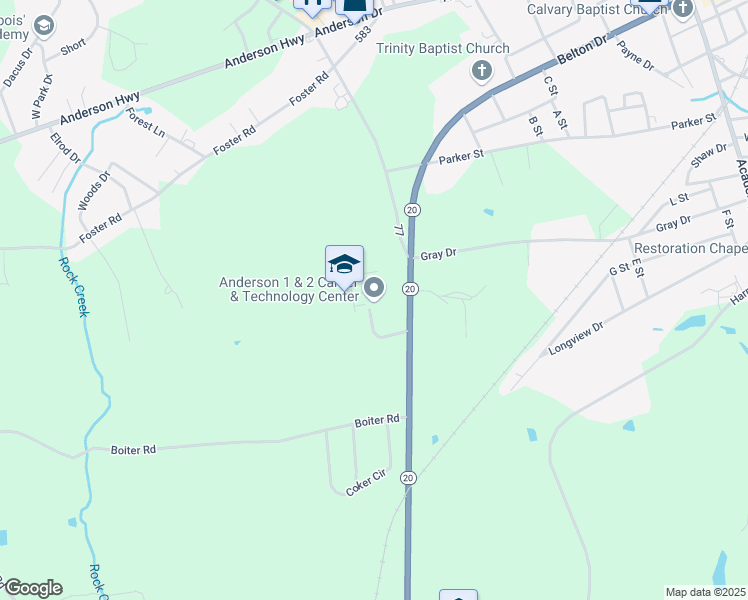 map of restaurants, bars, coffee shops, grocery stores, and more near 702 Belton Highway in Williamston