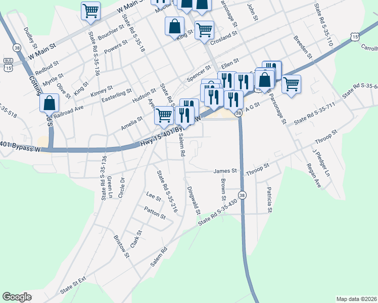 map of restaurants, bars, coffee shops, grocery stores, and more near 311 Salem Road in Bennettsville