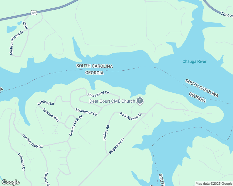 map of restaurants, bars, coffee shops, grocery stores, and more near 669 Shorewood Circle in Toccoa