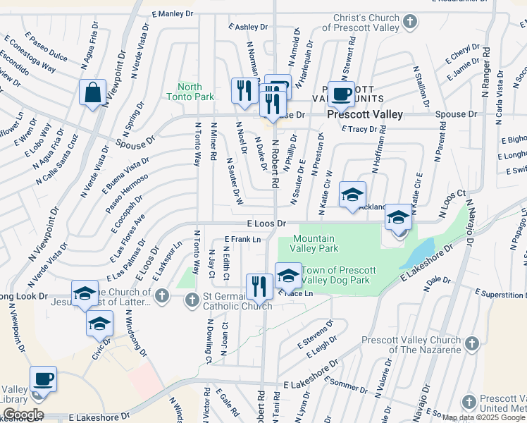 map of restaurants, bars, coffee shops, grocery stores, and more near 4312 North Sauter Drive West in Prescott Valley
