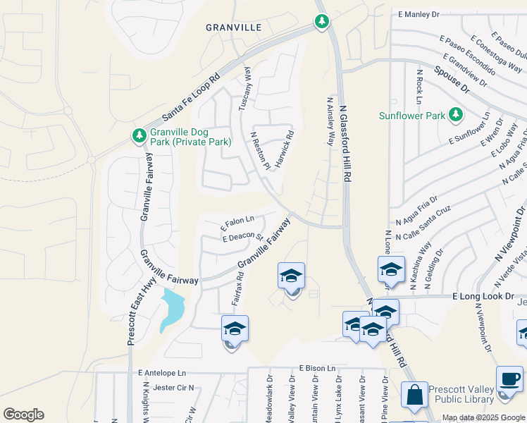 map of restaurants, bars, coffee shops, grocery stores, and more near 6572 East Falon Lane in Prescott Valley