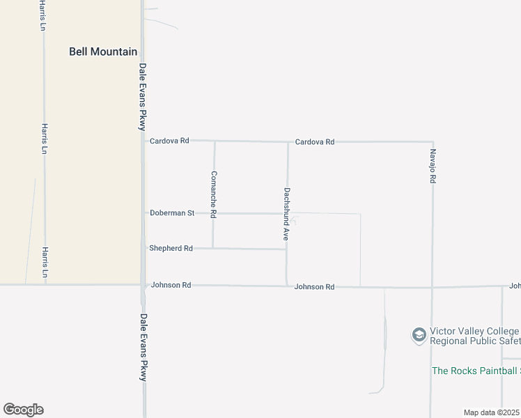 map of restaurants, bars, coffee shops, grocery stores, and more near Doberman Street in Apple Valley