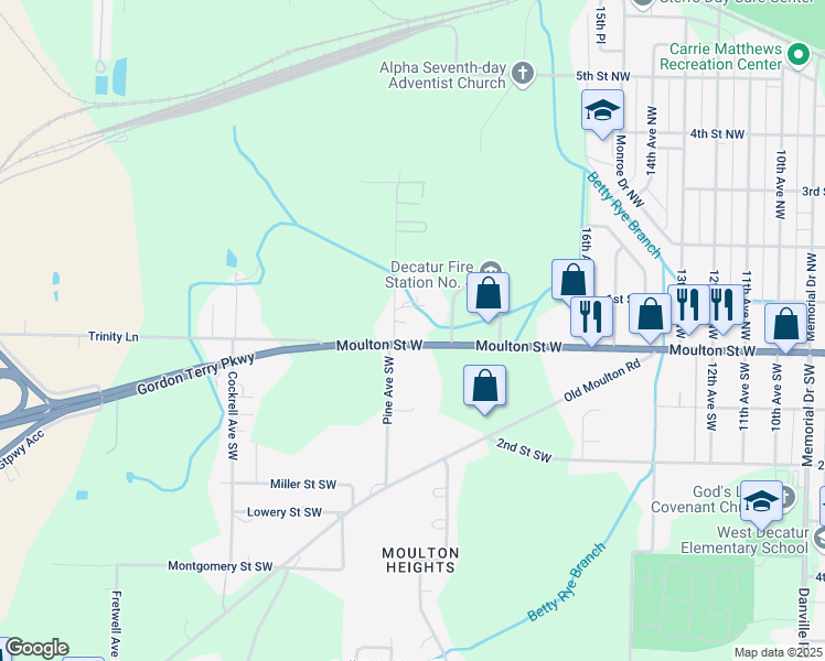 map of restaurants, bars, coffee shops, grocery stores, and more near 1837 Moulton Street West in Decatur
