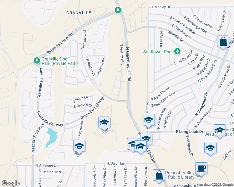 map of restaurants, bars, coffee shops, grocery stores, and more near 6758 East Arden Court in Prescott Valley