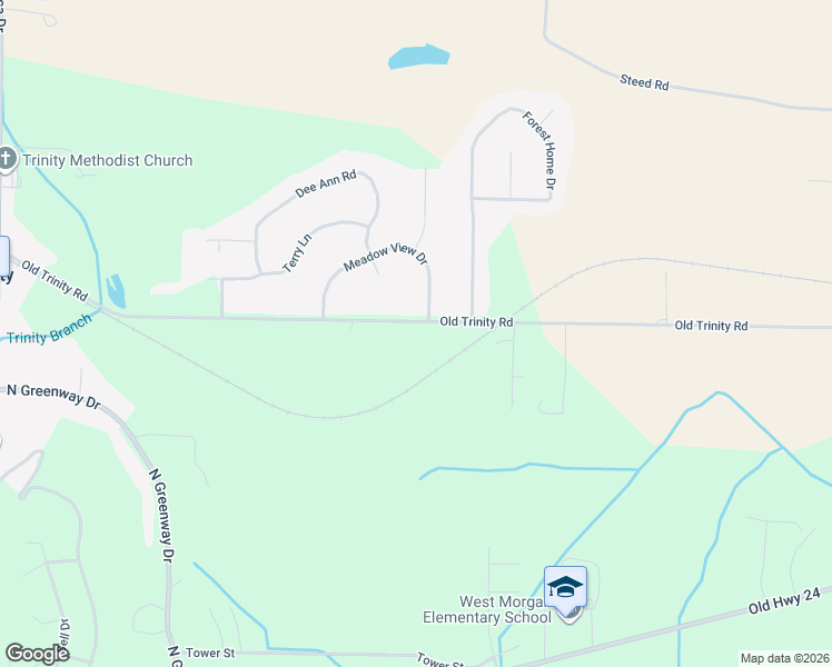 map of restaurants, bars, coffee shops, grocery stores, and more near 1048 Old Trinity Road in Trinity