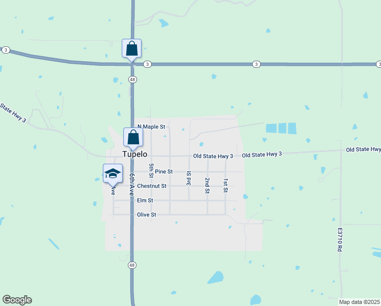 map of restaurants, bars, coffee shops, grocery stores, and more near 100 3rd Street in Tupelo